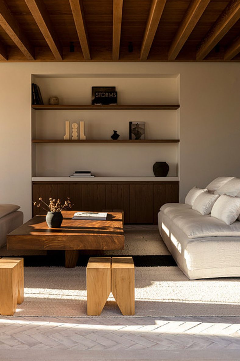 Living room with built-in shelving