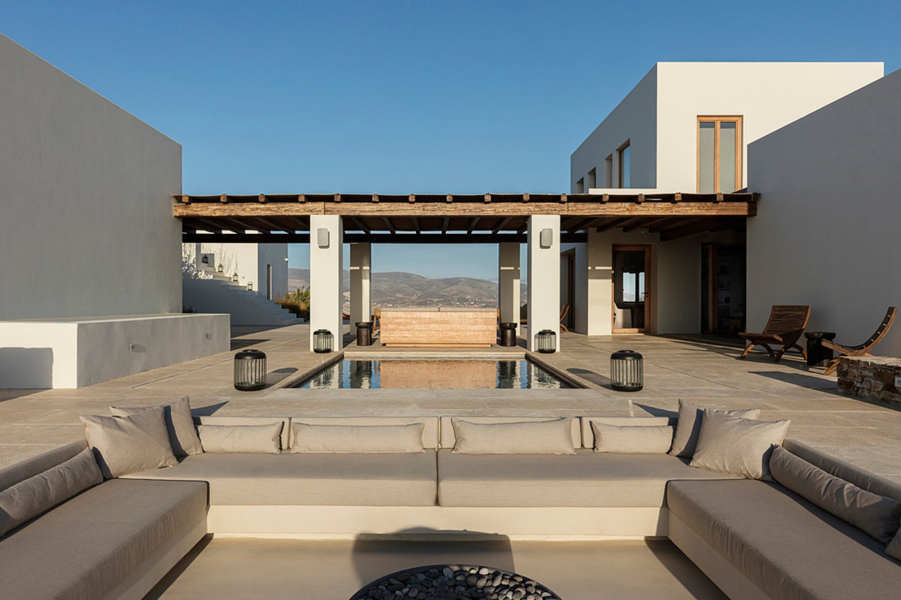 Pool and pergola at dusk