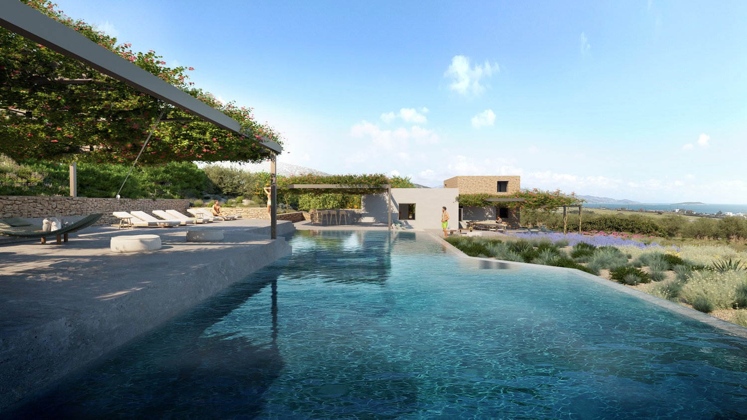 Indicative infinity pool and pergola with sea view
