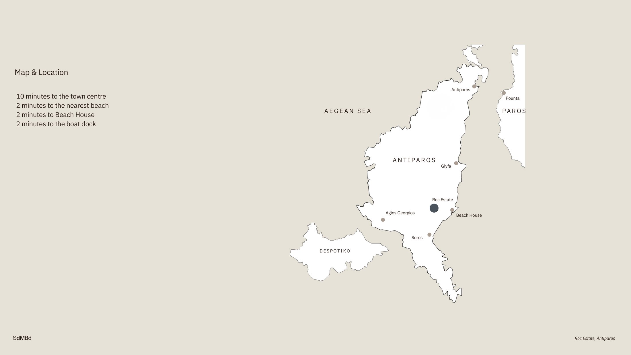 Roc Estate location map, Antiparos
